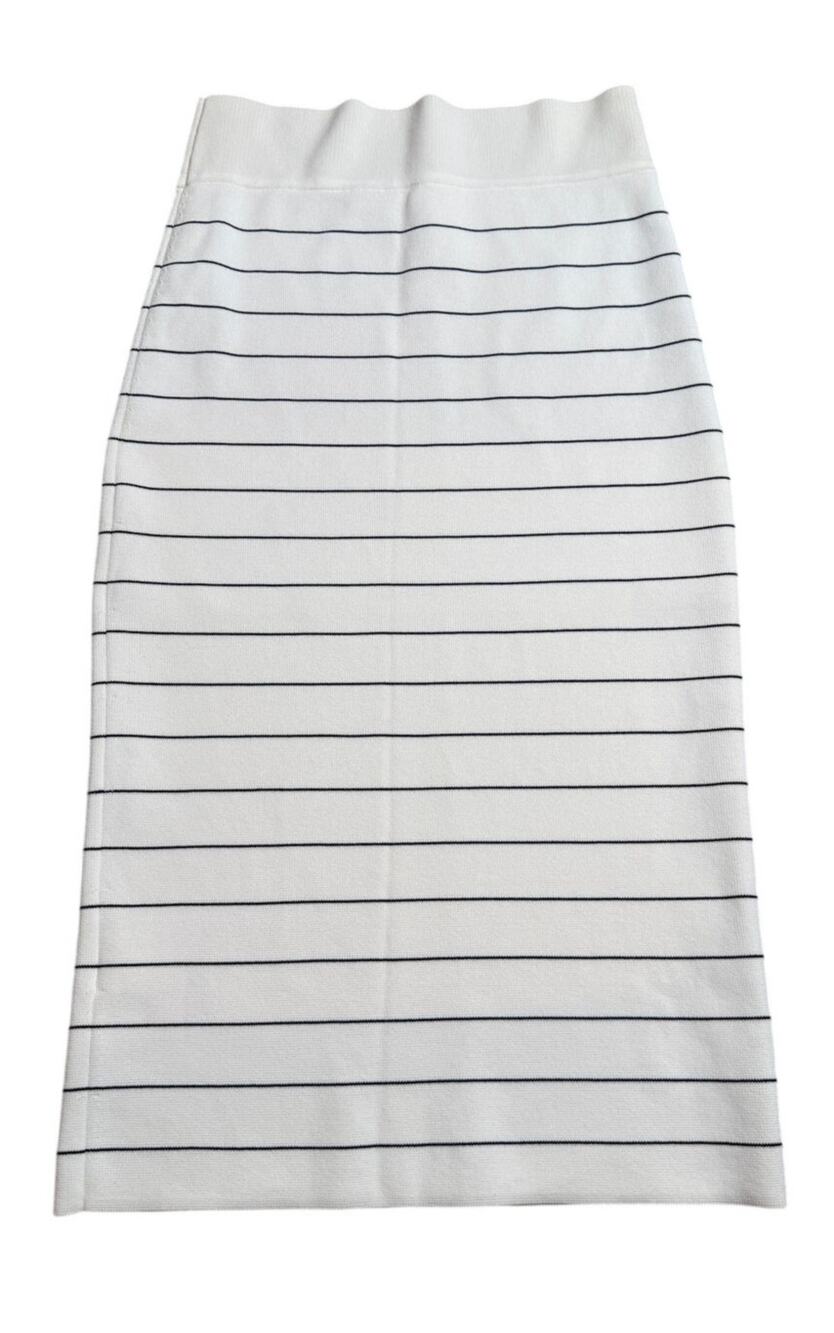 BOSS Hugo Boss Fairuza Women S White Black Striped Knit Midi Pencil Skirt